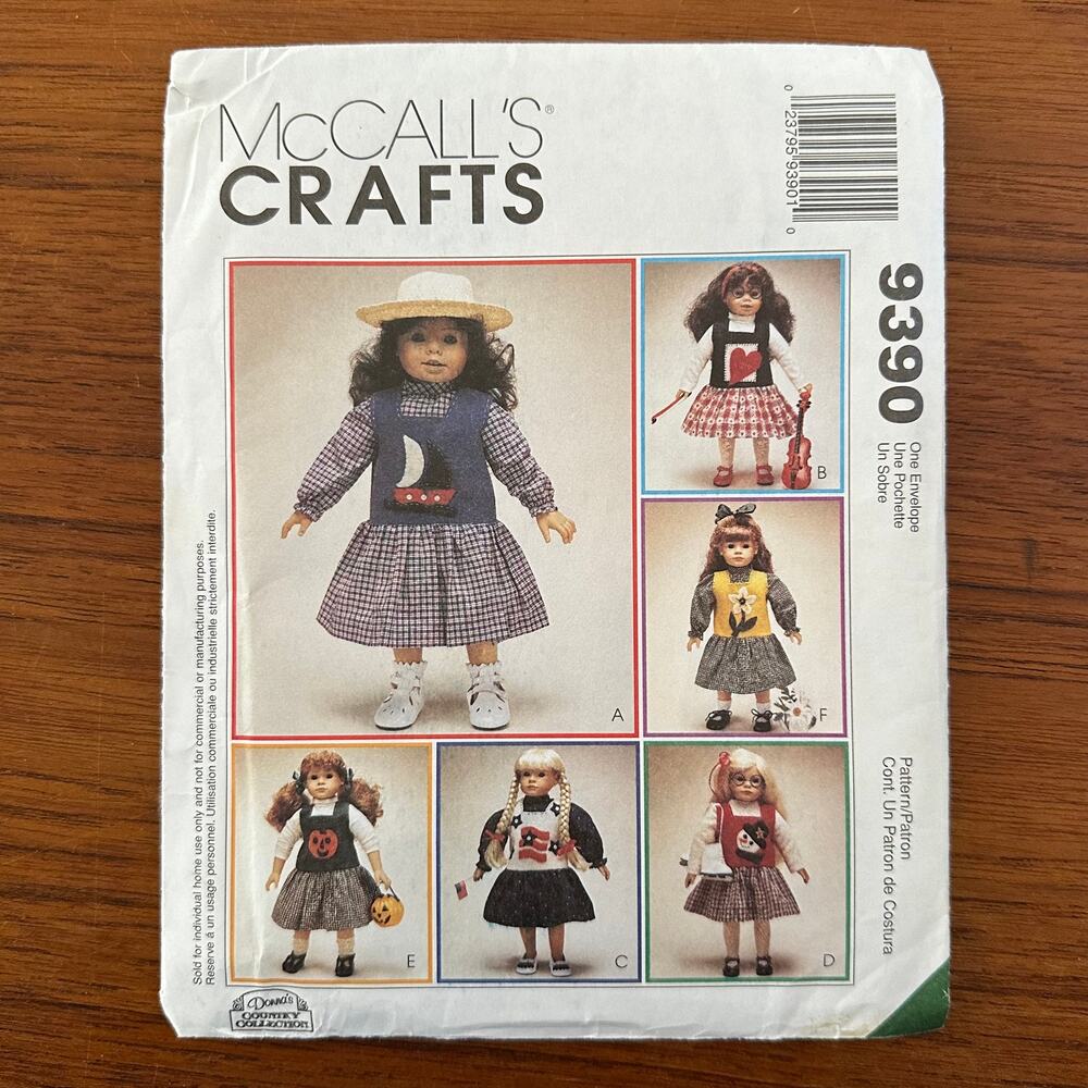 UNCUT McCall's Pattern 9390 Doll Clothes for 18" Doll